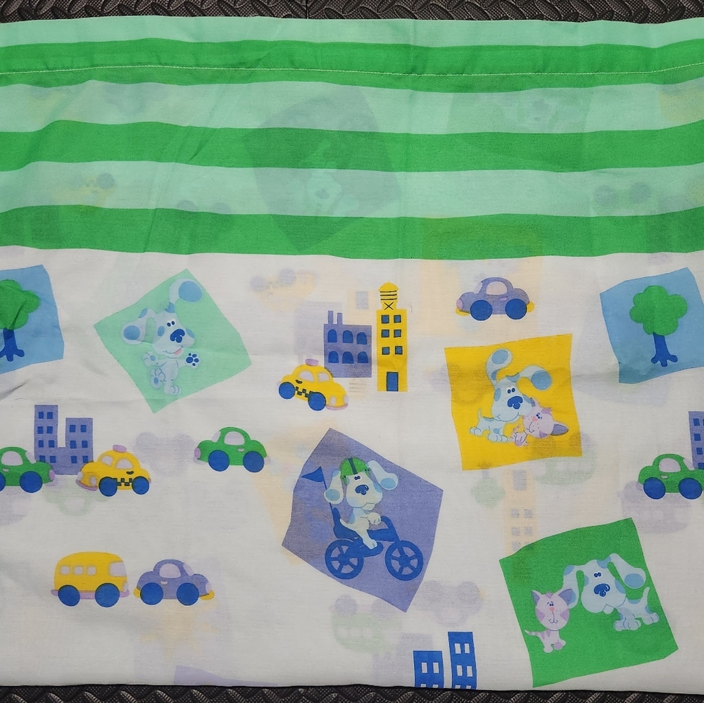 Vintage Blue's Clues Twin Flat Sheet Car Print Bedding Fabric Material